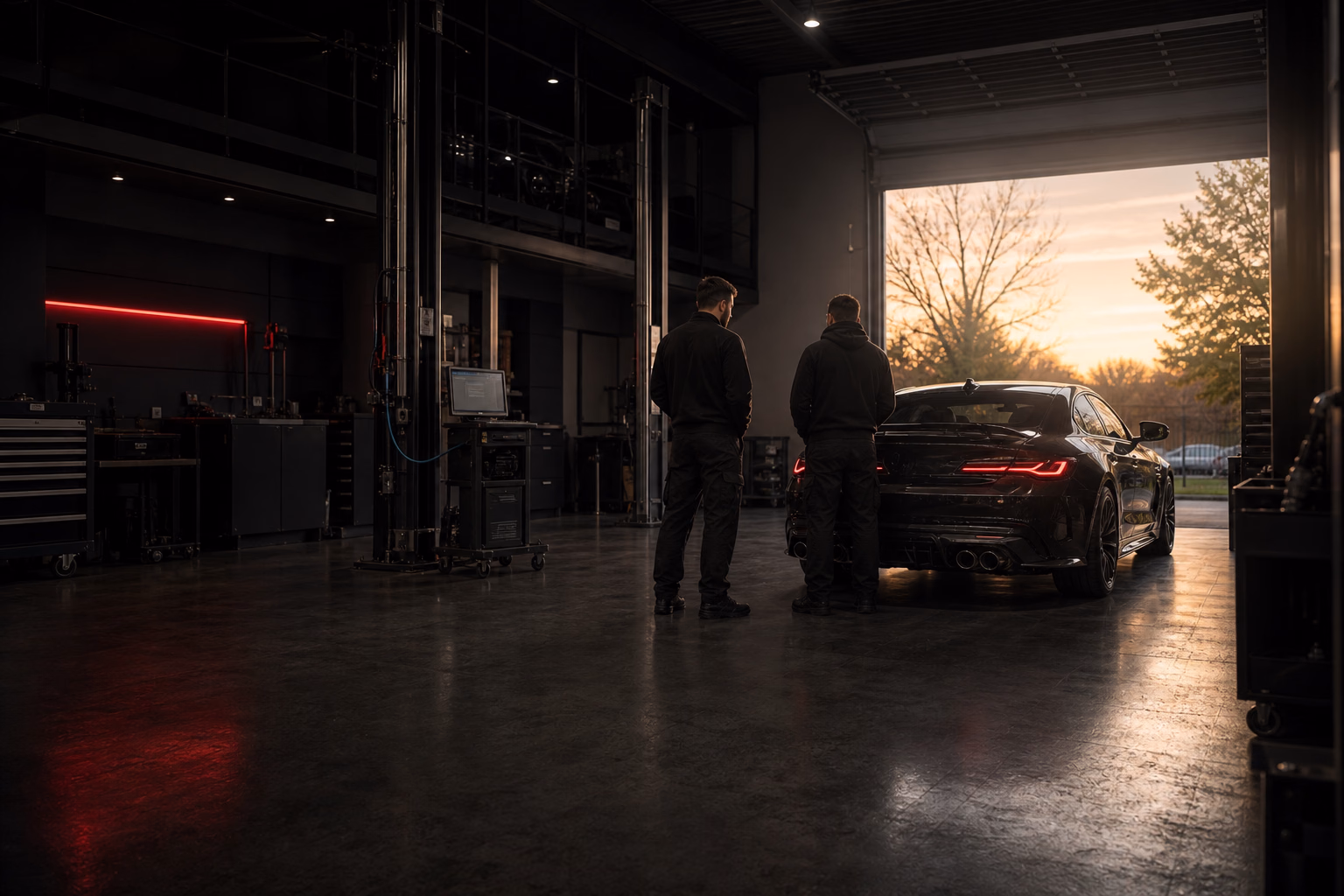 Équipe automobile non identifiable préparant l’avenir de l’atelier