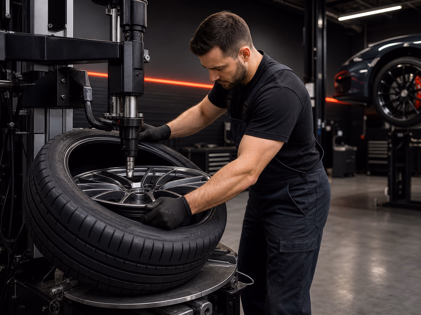 Montage d’un pneu automobile dans un garage à Orléans